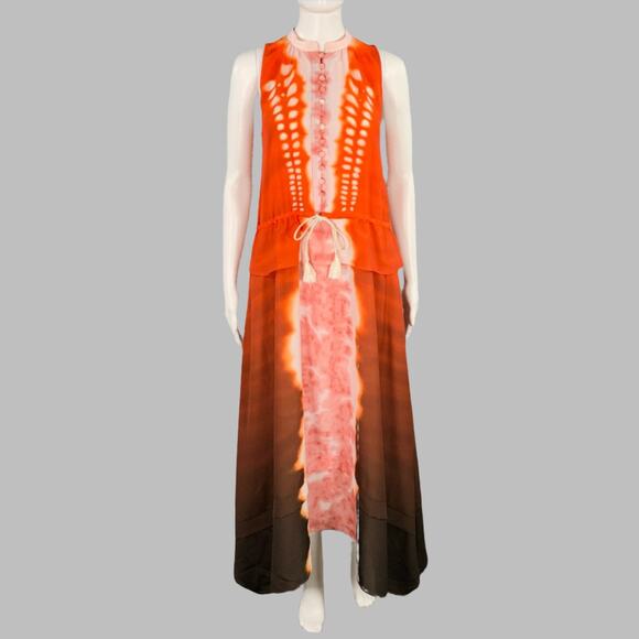 ALTUZARRA Size 2 Penelope Orange Brown Tie Dye Sleeveless Asymmetrical Hem Dress - Picture 1 of 7